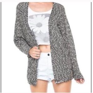 BRANDY MELVILLE Cardigan Knit Open Cardigan Salt Pepper Womens O/S Made In Italy